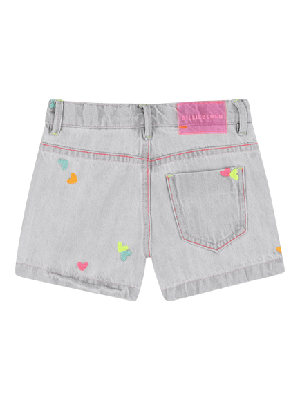 Billieblush Girl's Embroidered Hearts Denim Shorts, Denim Grey - view 2, Denim Grey