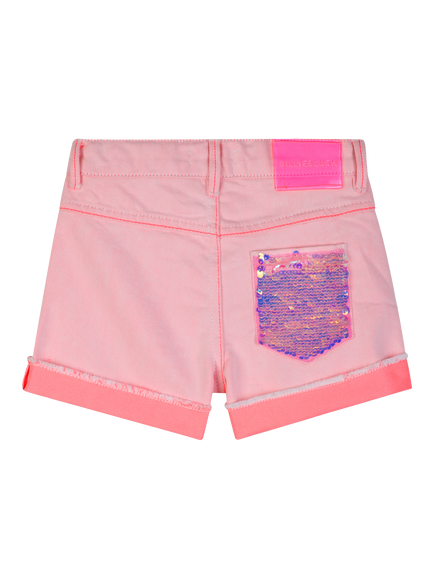 Billieblush Girl's Sequin Pocket Denim Shorts, Pink - view 2, Pink
