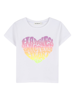 Billieblush Kids' Short Sleeve Glitter Graphic T-Shirt, White, White