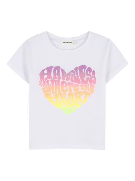 Billieblush Kids' Short Sleeve Glitter Graphic T-Shirt, White, White