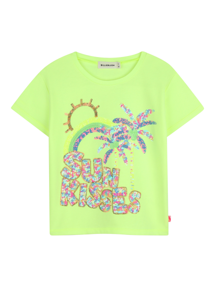 Billieblush Kids' Short Sleeve Sequin Graphic T-Shirt, Green Lemon/Multi, Green Lemon/Multi