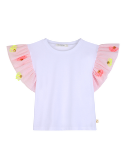 Billieblush Kids' Embroidered Mesh Sleeve T-Shirt, White, White