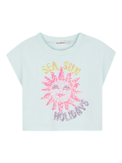 Billieblush Kids' Short Sleeve Sequin Graphic T-Shirt, Sea Green, Sea Green