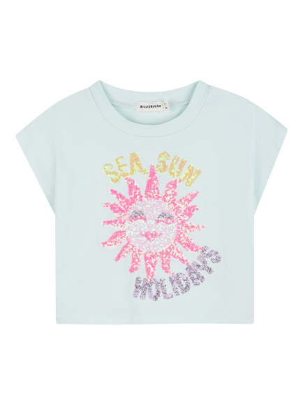 Billieblush Kids' Short Sleeve Sequin Graphic T-Shirt, Sea Green, Sea Green