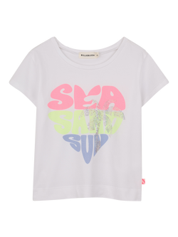 Billieblush Kids' Graphic Heart Short Sleeve T-Shirt, White, White