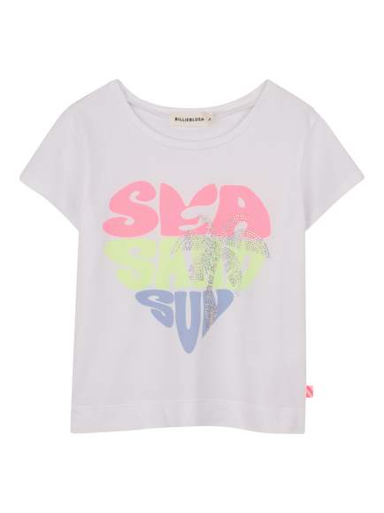 Billieblush Kids' Graphic Heart Short Sleeve T-Shirt, White, White
