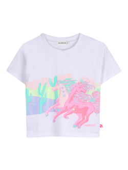 Billieblush Kids' Horses Short Sleeve T-Shirt, White, White