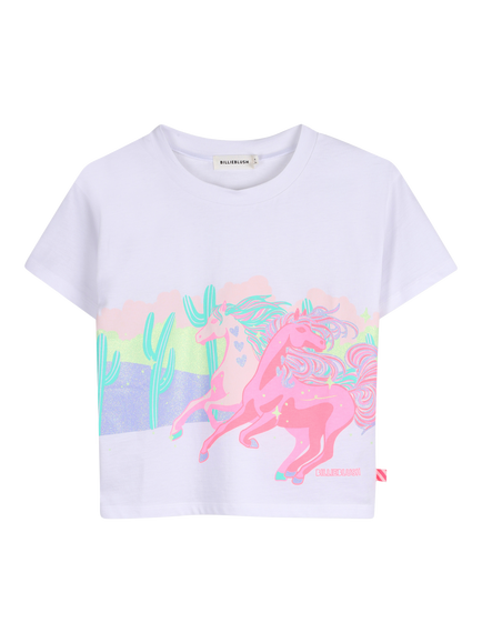 Billieblush Kids' Horses Short Sleeve T-Shirt, White, White