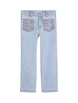 Billieblush Girl's Embellished Pocket Jeans, Double Stone+bleach, Double Stone+bleach