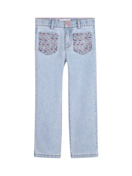 Billieblush Girl's Embellished Pocket Jeans, Double Stone+bleach, Double Stone+bleach