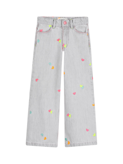 Billieblush Girl's Embroidered Hearts Jeans, Denim Grey, Denim Grey