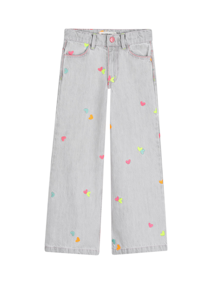 Billieblush Girl's Embroidered Hearts Jeans, Denim Grey, Denim Grey