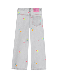 Billieblush Girl's Embroidered Hearts Jeans, Denim Grey - view 2, Denim Grey