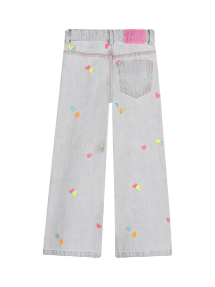 Billieblush Girl's Embroidered Hearts Jeans, Denim Grey - view 2, Denim Grey