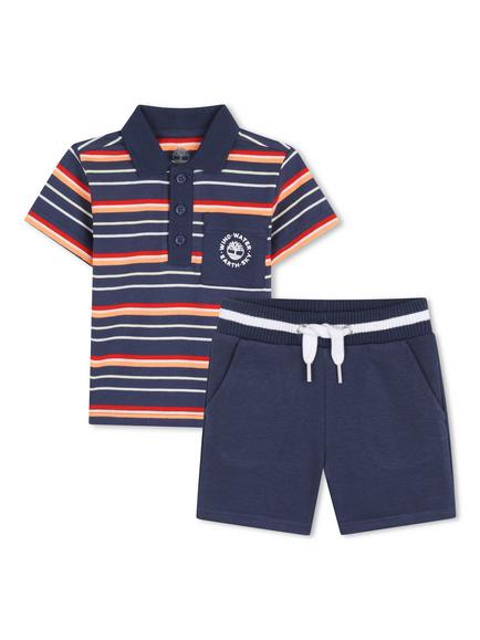 Timberland Baby Striped Polo Shirt and Shorts Set, Slate Blue, Slate Blue