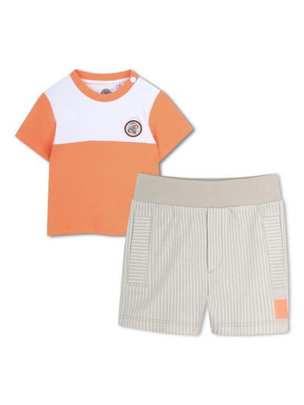 Timberland Baby T-Shirt and Striped Shorts Set, Bright Melon, Bright Melon