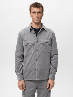 Mango Textured Cotton Overshirt, Light Grey Melange, Light Grey Melange