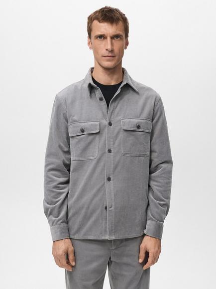 Mango Textured Cotton Overshirt, Light Grey Melange, Light Grey Melange