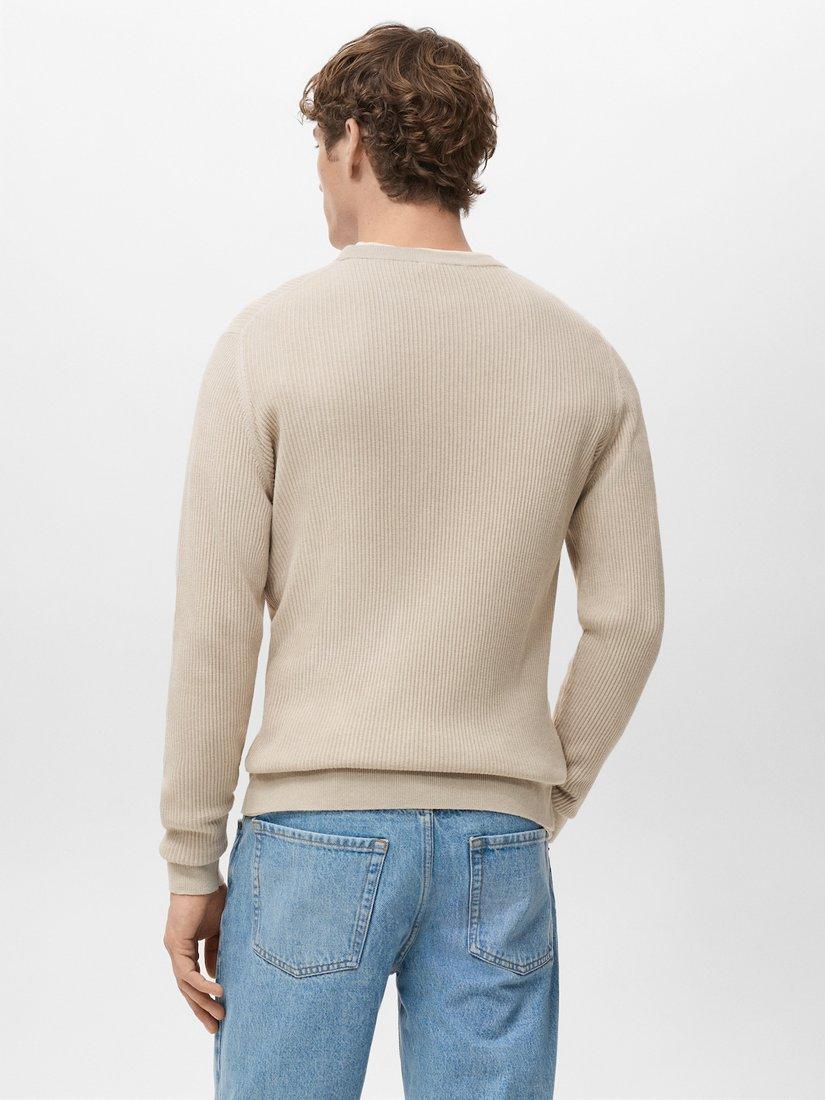 Product image 2 of 6, which shows Mango Crew Neck Cotton Blend Knit Jumper, Beige, S