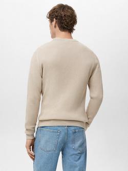 Mango Crew Neck Cotton Blend Knit Jumper, Beige - view 2, Beige