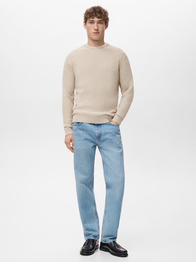 Product image 3 of 6, which shows Mango Crew Neck Cotton Blend Knit Jumper, Beige, S