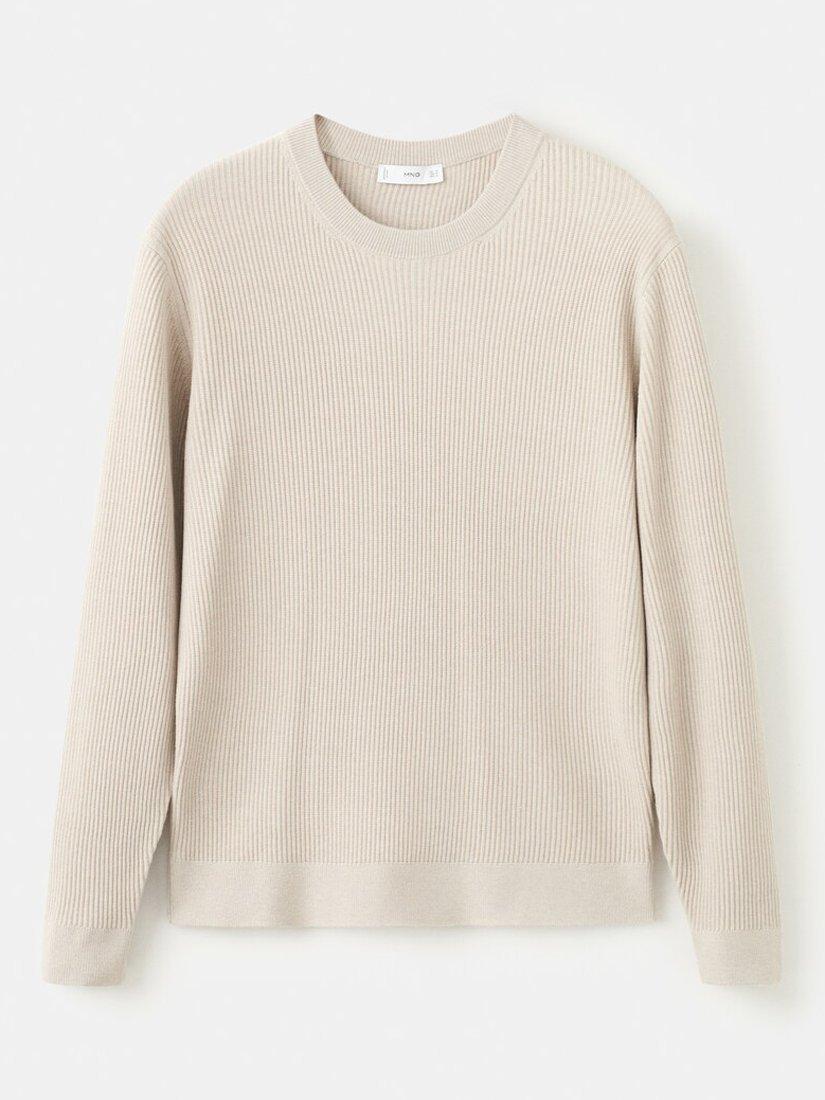 Product image 4 of 6, which shows Mango Crew Neck Cotton Blend Knit Jumper, Beige, S