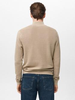 Mango Ribbed Texture Half-Zip Cotton Jumper - view 2, Beige