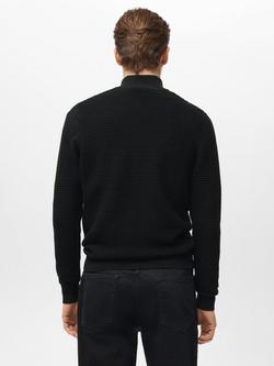 Mango Ribbed Texture Half-Zip Cotton Jumper - view 2, Black