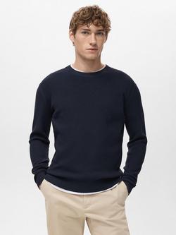 Mango Crew Neck Cotton Blend Jumper, Navy, Navy