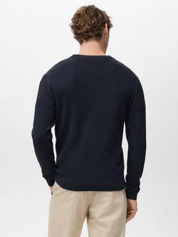 Mango Crew Neck Cotton Blend Jumper, Navy - view 2, Navy