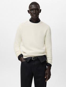 Mango Textured Cotton Crew Neck Sweatshirt, Off White