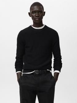 Mango Textured Cotton Crew Neck Sweatshirt, Black