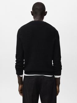Mango Textured Cotton Crew Neck Sweatshirt - view 2, Black