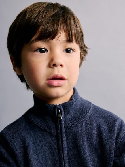 Mango Baby Cotton Zip Up Cardigan, Navy - view 2, Navy