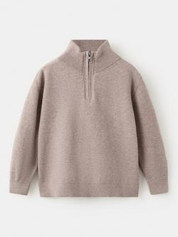 Mango Kids' Half Zip Jumper, Taupe, Taupe