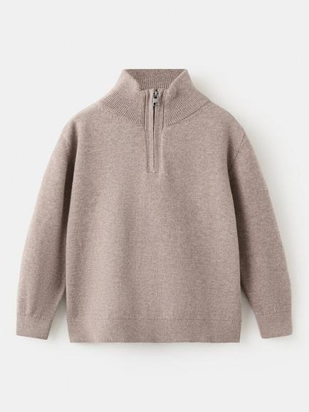 Mango Kids' Half Zip Jumper, Taupe, Taupe