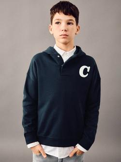 Mango Kids' Cotton Blend Relaxed Hoodie, Navy, Navy