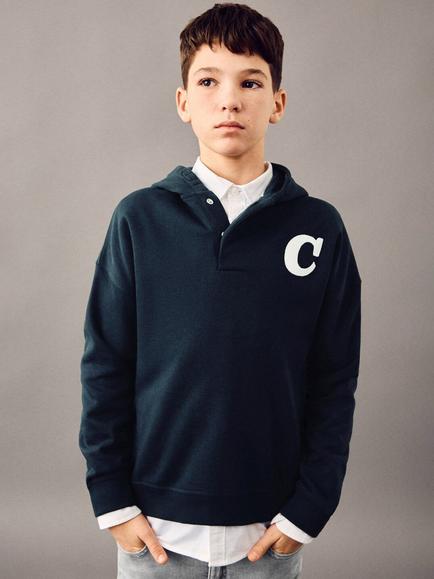 Mango Kids' Cotton Blend Relaxed Hoodie, Navy, Navy