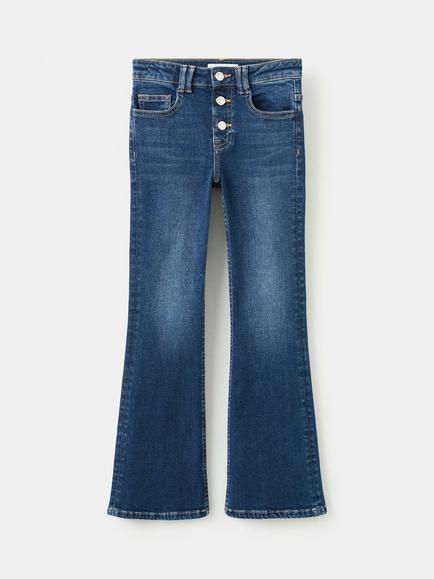 Mango Kids' Flared Button Up Jeans, Dark Navy, Dark Navy
