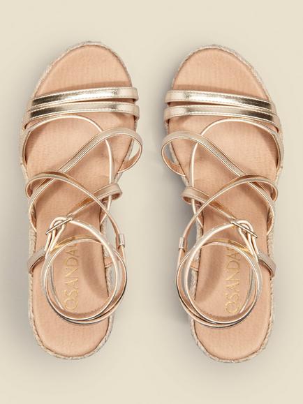 Sosandar Strappy Wedge Heel Sandals, Champagne - view 2, Champagne
