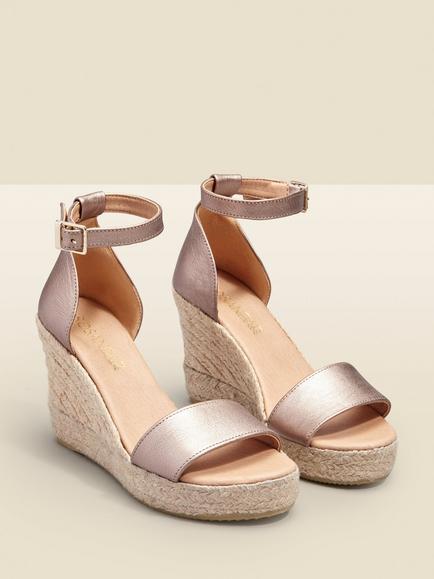 Sosandar Ankle Strap Wedge Heel Sandals, Gold - view 2, Gold