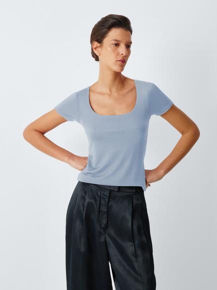 John Lewis x REJINA PYO Square Neck Jersey Top, Blue