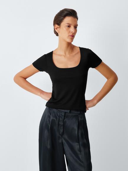 John Lewis x REJINA PYO Square Neck Jersey Top, Black