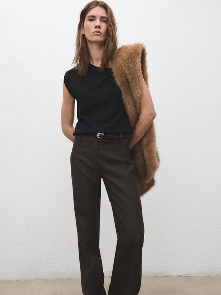 Mango Slim Waist Pure Suede Belt, Chocolate - view 2, Chocolate