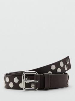 Mango Studded Detail Belt, Chocolate, Chocolate