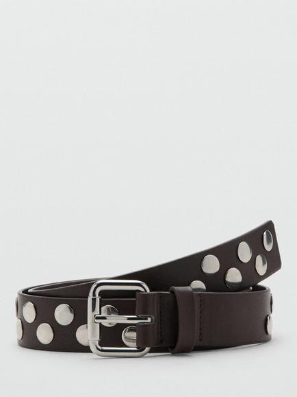 Mango Studded Detail Belt, Chocolate, Chocolate