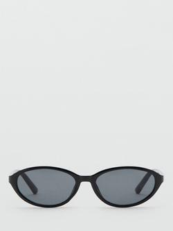 Mango Oval Slim Frame Sunglasses, Black, Black