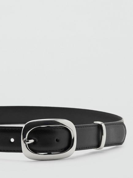 Mango Curved Buckle Belt, Black - view 2, Black