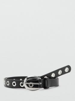 Mango Eyelet Detail Belt, Black, Black