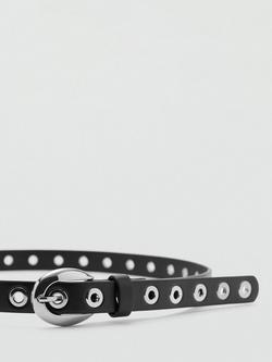 Mango Eyelet Detail Belt, Black - view 2, Black